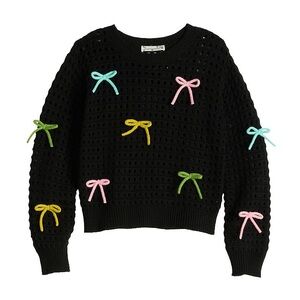 Kohl's Black Sweater with Vibrant Bow Details